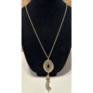 Gold-Tone Filigree Open Work  Pendant  Chain Tassel  Necklace